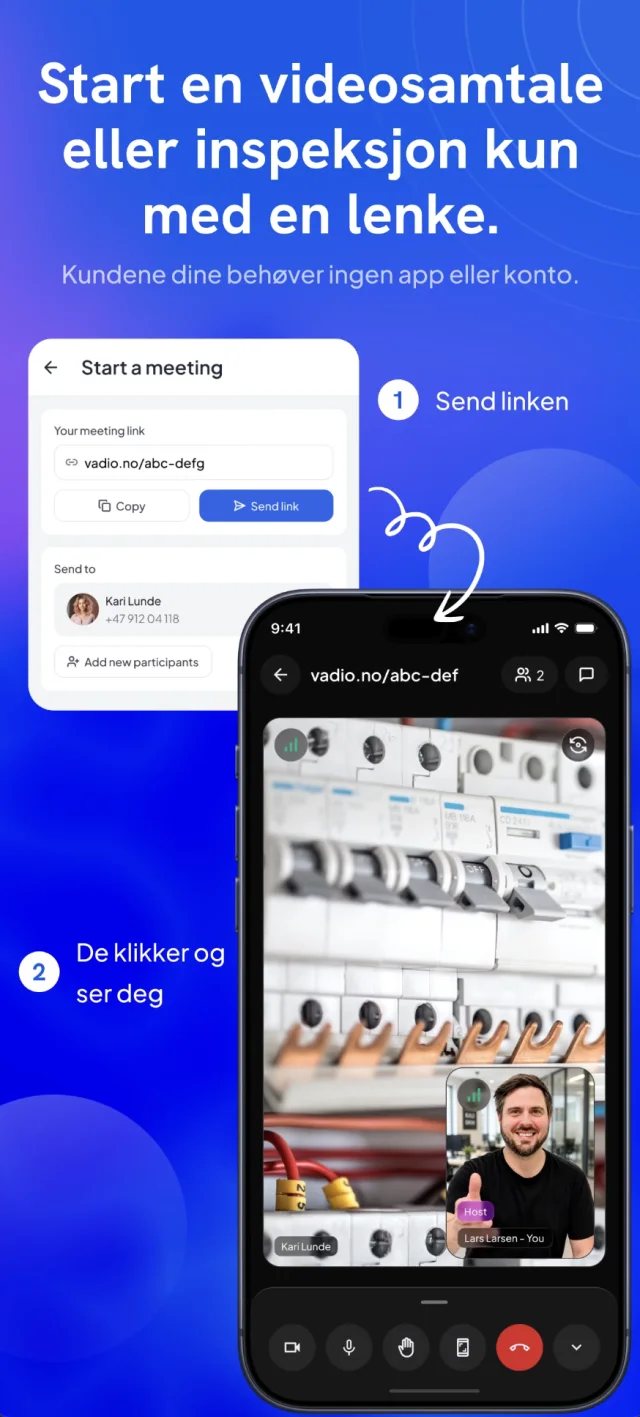 Vadio Connect video inspection of a fuse board, started from a shared link